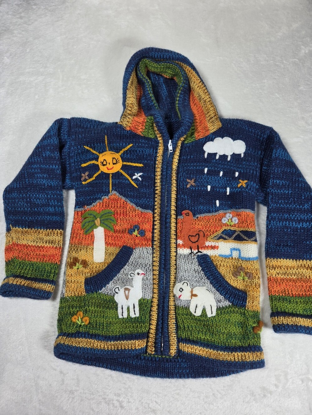 Kids Alpaca Cotton Knit Handmade In Ecuador Zip Hood Sweater Jacket